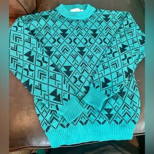 Snowdrift Teal and Black Knit Sweater